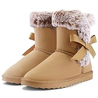 K KomForme Girls Kids Snow Boots Warm Fur Lined Slip On Outdoor Winter Shoes Lightweight Comfy（Little/Big Kids）