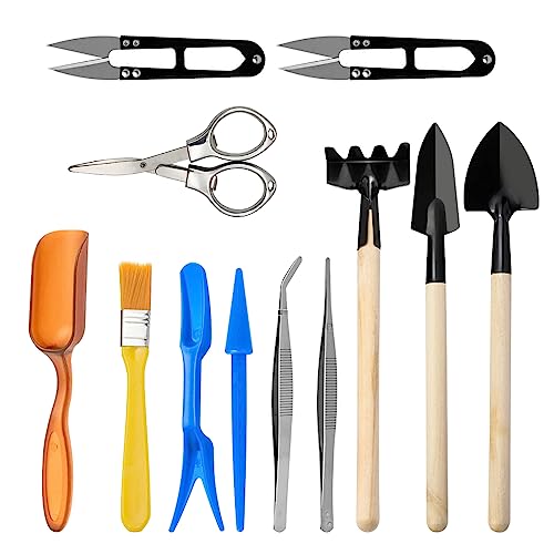 Andiker Mini Garden Tool Set, 12pcs Portable Gardening Hand Tools Set, Multiple Miniature Succulent...