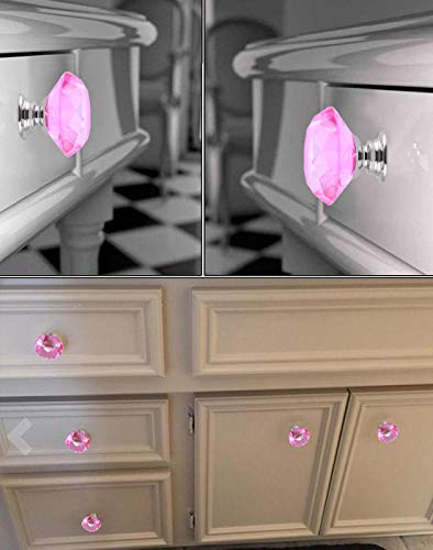 pink crystal knobs for dresser FENSING 12 Pcs 30MM Pink Glass Crystal Cabinet Knobs - Diamond Knobs for  Dresser Drawers