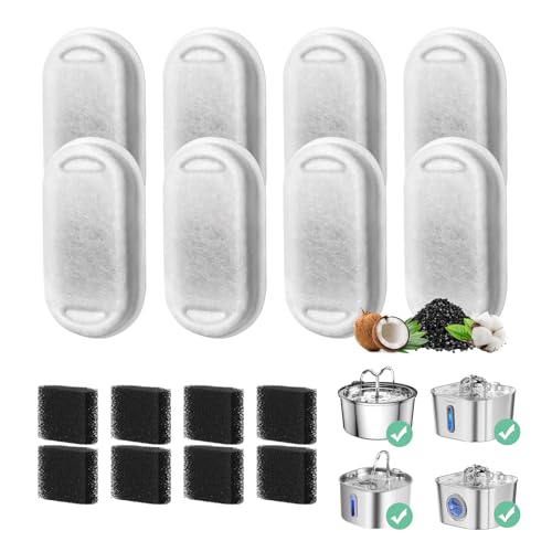 Cat Water Fountain Filter 8 Pack Cat Fountain Filter Replacement for 108oz/3.2L & 74oz/2.2L Stainless Steel cat Water Dispenser Pet Fountain Filters Replacement