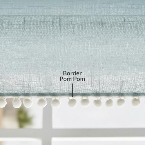 Image of HOMEMONDE Sheer 8 Feet Curtains with Border Pompoms- Long Door Panels, Sun Light Filtering, Top Style Rod Pocket - (Silver Grey, One Pcs)