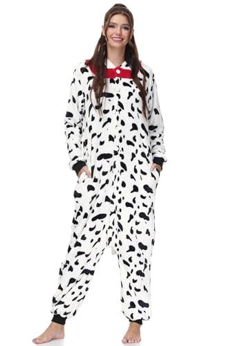 For G and PL Dalmatiner Kostüm für Erwachsene Animal Karneval Karneval Party Cosplay Jumpsuit Damen Schwarz Weiß M