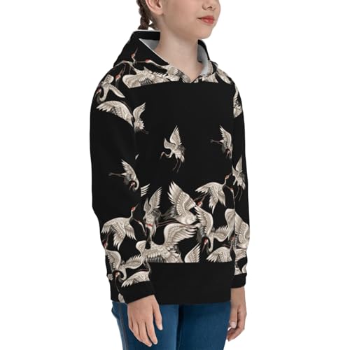 Japanese White Cranes Kids Pullover Hoodies Boys Sweatshirts Girls Athletic Clothes with Pocket3