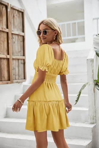 Image of Womens Babydoll Mini Dress Casual Square Neck Short Sleeve Summer Dresses