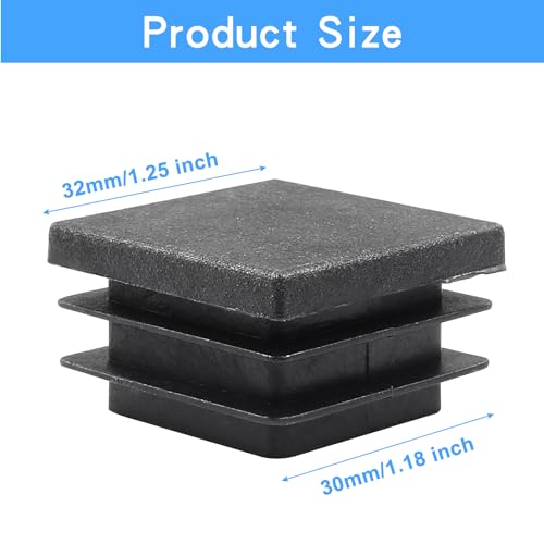 Image of Zorfeter 30 Pcs 1-1 /4 Inch Square Black Plastic Plugs, Fit for 1-1 /4 Inch Square Metal Tube, Tubing End Caps for Fence and Chair Legs