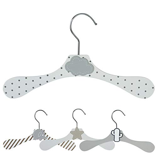 Monsieur Bébé - Lot de 10 cintres en Bois 28 cm pour bébé, Enfant avec Crochet pivotant - 4 modèles Cover