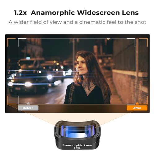 Image of K&F Concept Magnetic Lens Kit Compatible with DJI Osmo Pocket 3 Creator Combo Accessories, Wide Angle 1.2X Anamorphic Lens, Expanded FOV of 112,1.2X Squeeze Factor Blue Streak Effect Camera Lenses