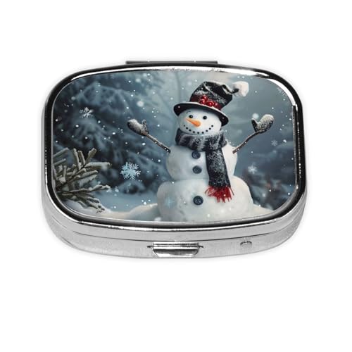 クリスマス ハッピー スノーマン 1 プリント ピルボックス トラベル スクエア ピル オーガナイザー ポータブル ピルケース ミラーと2つのコンパートメント
