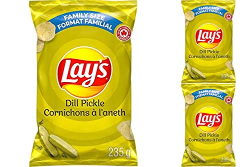 Lays Dill Pickle Potato Chips, 235G/8.3 Oz., Per Bag, (3 Pack), {Imported From Canada} #TOP18