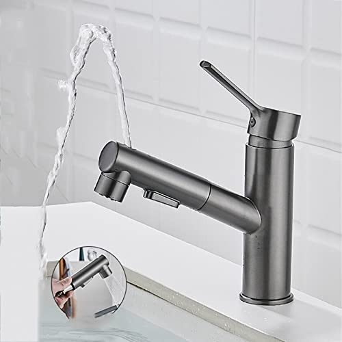 Robinet extractible pour lavabo gris éliminant les éclaboussures deau
