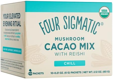 Mushroom Hot Cacao Mix by Four Sigmatic | Organic Reishi Mushroom Cacao Powder | Supports Stress & Sleep | Calm & Relax | Organic Cacao, Reishi, Cinnamon & Cardamom | Vegan & Gluten-Free | 10 Count