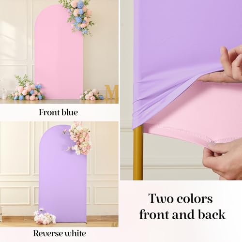 Pink Purple Arch Backdrop Cover for Wedding, 7.2FT 6FT Set of 2 Stretchy Spandex Fitted Arch Stand Cover for Baby Shower, Birthday Party Decor, Chiara Backdrop Cover with Double-Sided Design by Besutolife - Image 3