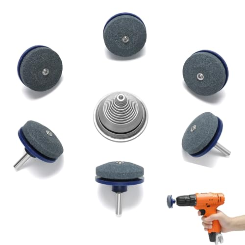 6 Pack Lawn Mower Blade Sharpener & Precision Metal Lawn Mower Blade Balancer for All Lawnmower Blades, Lawnmower Blade Sharpener, Garden Tool Sharpener Sharpening Stone for Any Power Hand Drill