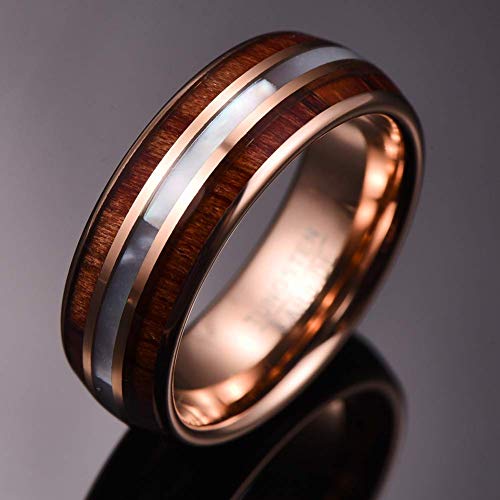 Vakki Mother Of Pearl Shell Tungsten Rings 8Mm Hawaiian Koa Wood Wedding Band Size 8 #TOP1