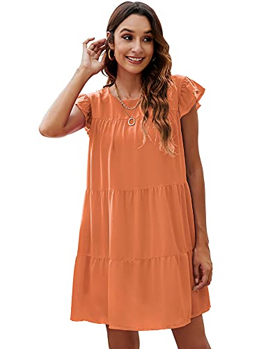 ihot Robe Été Femme de Plage Bohême Robes Col Rond sans Manches Casual Grande Taille Tuniques Ample avec Poches Rose Corail S Cover