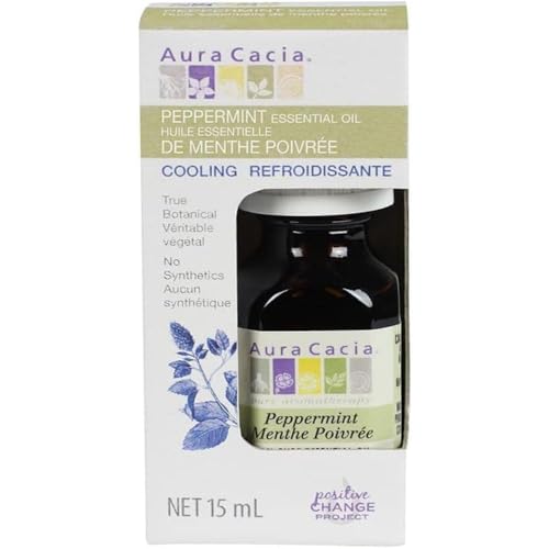 Aura Cacia Huile essentielle menthe poivrée pure 100%, testé GCMS, 15ml