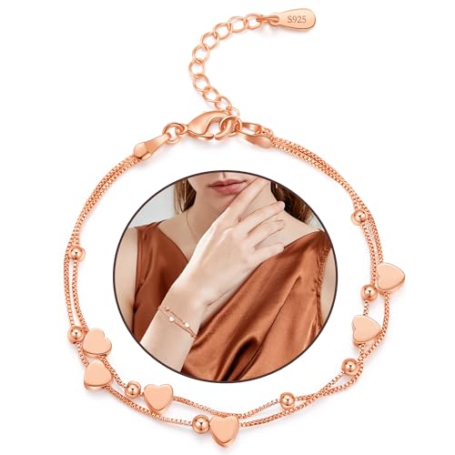 GUROTD Silber Armband für Damen Silberarmband Damen 925 Silber Herz Armband Freundschaftsarmband Verstellbare Armkette Geschenke für Frauen Mädchen