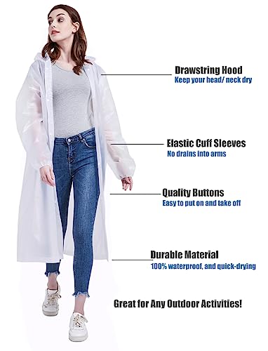 Rain Ponchos for Adults, Reusable Raincoats for Women and Men - Packable Rain Jackets with Drawstring Hood3