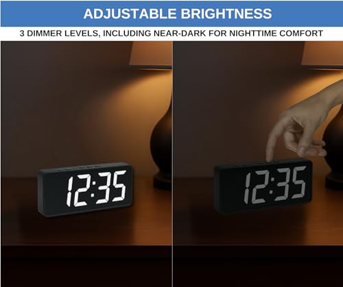 Digital Alarm Clock with Large 2” LCD White Digits | Compact Bedside Clock with Dual Alarms, Snooze, 3 Brightness Levels, Temperature Display in °F/°C, Battery Backup by Ken-Tech - Image 4