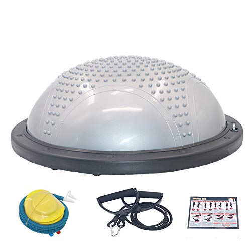 QIQI Bola de Equilibrio de Masaje Entrenador de Equilibrio de Media Bola con Bandas de Resistencia y Bomba de pie y Pelota de Entrenamiento de Ejercicio en casa Resistente al Deslizamiento,Gris