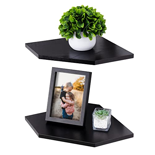 Corner Shelf Wall Mount, Corner Floating Shelves, Set Of 2 Corner Wall Shelf Organizer, Rustic Wood Wall Storage Display Shelves For Living Room Bedroom Bathroom Kitchen, Classic Black #TOP19