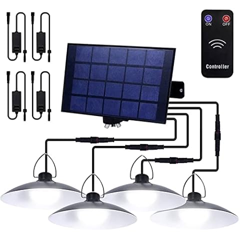 XQSSB 3/4 Head Solar LED Pendant Light Remote Control Outdoor Indoor Solar Light Cold White Warm White Waterproof Security Lighting Garden Porch Patio Pendant Light,Cool White,4 Heads Cover