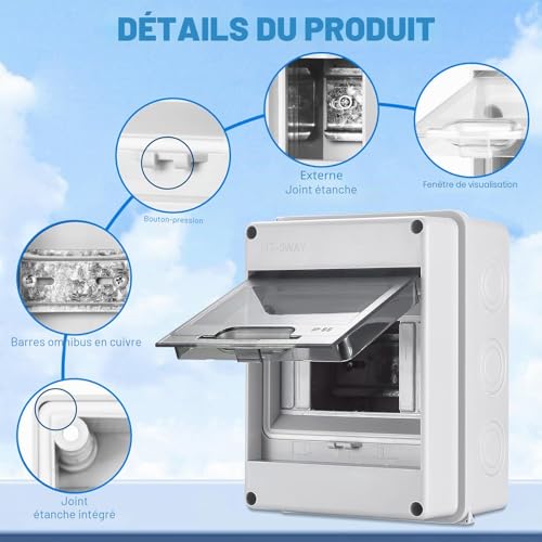 Kezidhp Coffret Électrique Étanche IP65, 5 Modules DIN – vue 2