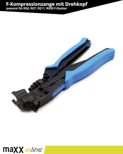 maxx.onLine Szczypce kompresyjne do wtyczki F z elastyczną głowicą obrotową do RG6, RG7, RG11, RG59 F wtyczka kompresyjna, kabel koncentryczny, kabel antenowy, kabel satelitarny
