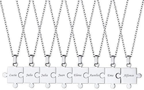 Custom4U Jigsaw Necklace 2/3/4/5/6/7/8 Pieces-Personalised Puzzle Matching Pendant-Friendship/Couples/Family Jewelry-Gifts for Women Girls Mum Birthday Valentines Day Christmas(with Gift Box)