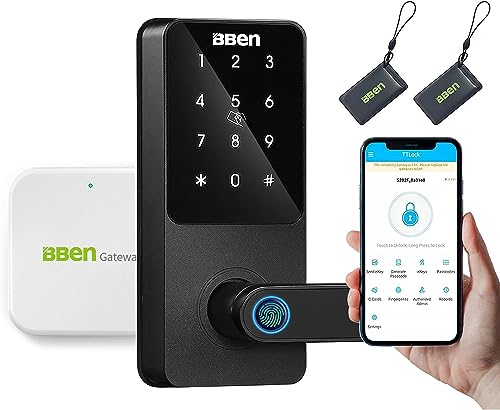 BBEN WiFi Smart Lock with Gateway,Biometric Fingerprint Keyless Entry Door Locks,Smart Door Lock with Handle,Digital Electronic Keypad Door Lock,7-in-1 Unlock,Auto Lock,Front Door Home Office Airbnb