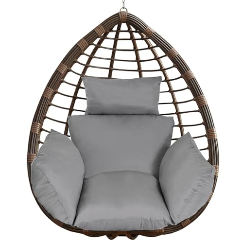 Zorpupoa Egg Chair Cushion, Hanging Basket Hammock Seat Cushion, Thick Soft Egg Swing Chair Pad with Headrest for Patio Porch Furniture Outdoor (Grey, 39.37x45.28x4.72in)