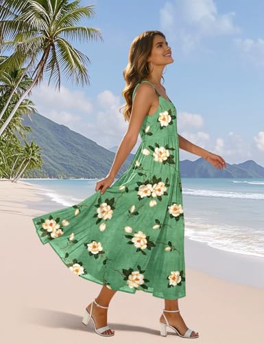 Image of YESNO Summer Bohemian Floral Dresses for Women Spaghetti Straps Maxi Dress Casual Flowy Dresses with Pockets ES0