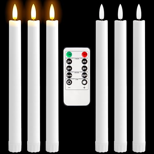 3D Black Wick Led Battery Operated Flameless Taper Candles Light with Remote Timer, Electric Fake Window Candle Flickering Like Real Wax, Flameless White Candle Stick for Christmas/Home/Wedding