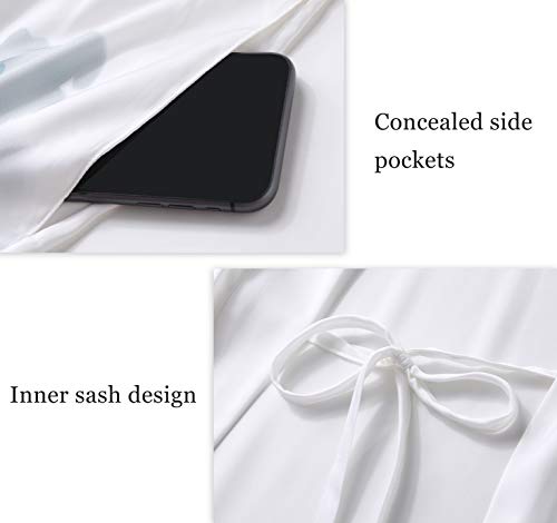 Prodesign Long Kimono Robe Satin Sleepwear Gradient Watercolor Silky Kimono Nightgown Bathrobe Kimono Blouse Cardigan (Lotus - Ink) #TOP5