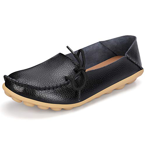 labato Women's Soft Leather Loafers Comfort Flats Shoes Casual Driving Moccasins(10,Black)