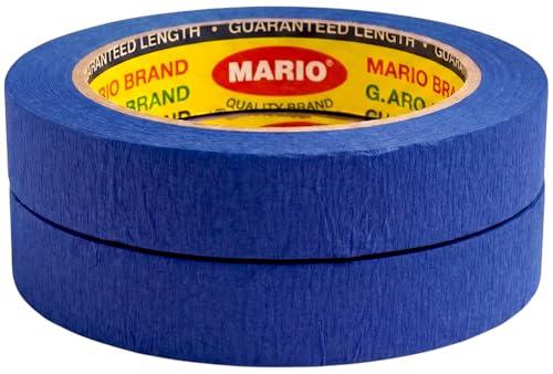 Image of Mario Blue Masking Tape - 20 Meter Length, 12mm Width - Adhesive Tape for Painting, DIY, Carpenter, Labelling & Art Craft - Clean Peel, No Residue - Pack of 2 Rolls