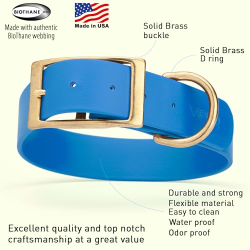 Image of Viper Biothane Heavy Duty Waterproof Dog Collar Strong Coated Nylon Webbing w /Solid Brass Hardware Odor-Proof Easy to Clean High Performance Fits Small Medium or Large Dogs, Cerulean Blue