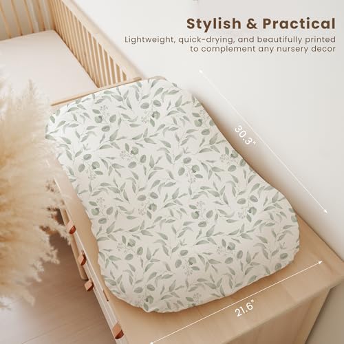Image of Konssy 2 Pack Baby Lounger Cover, Stretchy Soft Infant Lounger Cover | For Baby Boys and Girls, Cover Set Only. Soft Breathable Fabric, Envelope Closure, Machine Washable, Green Leaves and Green
