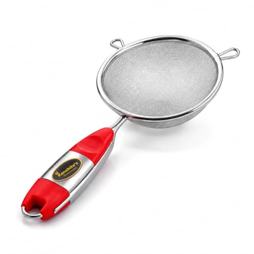 Image of Kanshita's Rasoiware Small Stainless Steel Soup & Juice Strainer 11 cm | Fine Mesh Kitchen Chalni for Juice, Soup, Gravy, Stock & Liquid Filtering | Rust Resistant Handle | Silver