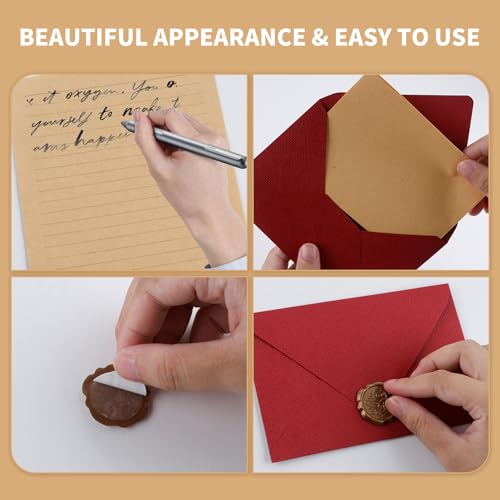 Luckwaii Vintage Briefpapier mit Umschlag, 22 Stück Briefpapier Set mit 6 Leinenumschlag Umschläge und Wachssiegel 10 A5 Briefpapier Vintage Papier, Briefpapier Edel für Hochzeits Einladung Grußkarten