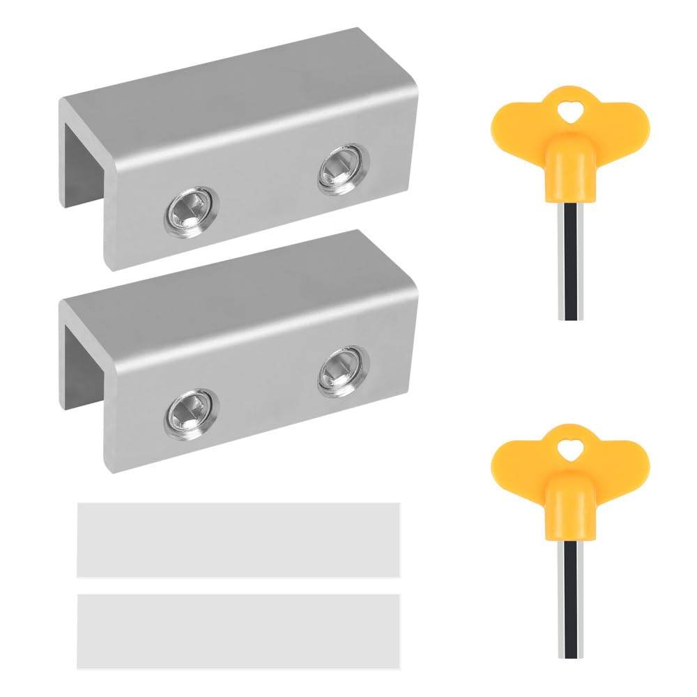 Dongker Silver ,Double Hole 2Pcs Sliding Window Locks,2/4Pcs Adjustable Stainless Steel Window Lock Stopper With Key For Up And Down Windows