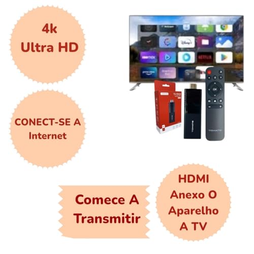 Tomate TV Stick Android, Dongle HDMI 4K com Controle Remoto, Streaming de Mídia