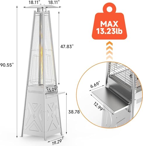 Aprafie Freistehender Propan für den Außenbereich, Pyramidenform, 48.000 BTU, abnehmbarer Tisch, Sicherheitsdeckel, Räder, Terrassenabdeckung für Partys, Hinterhöfe, Gärten – Bild 5