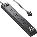 Flat Plug Extension Cord, Surge Protector Power Strip 10 ft with 4 USB Ports 2 USB-C 6 AC Outlets, USB Charging Station, Wall Mountable for Home, Office, Dorm Essentials, 1080J, ETL Listed, Black