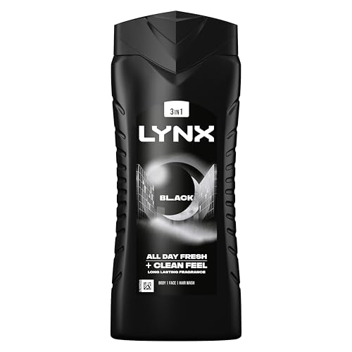 Lynx Black 3-in-1 Body Wash Body Cleanser shower gel with a frozen pear & cedarwood scent for an all day fresh & clean feel 500 ml
