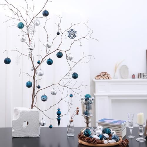 HipTree Christmas Tree Ornaments Decorations Set-116ct 1.18-6.5 Inch Assorted Silver Blue Shatterproof Decorative Hanging Christmas Ball Ornaments Bulk,Xmas Tree Tabletop Decorations for Holiday Decor by HipTree - Image 7