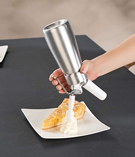 Rosenstein & Söhne Sahnesyphon: Sahnespender für Schlagsahne, Cremes und Soßen, 250 ml, 3 Aufsätze (Sahnesifon)