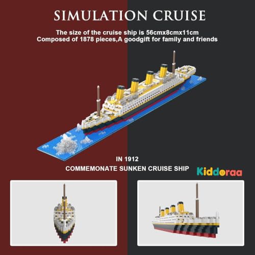 Image of Ship Micro Building Blocks Set, 1878+ PCS Historic Ocean Liner Ship Model for Teens & Adults 14+ | Collectible Display with 1 Year Manufacturing Warranty