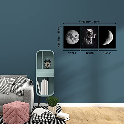 Cbaipy Space Wall Art Decor Black And White Astronaut And Planet Moon Scientific Detection Pictures 3 Pieces Giclee Print On Canvas For Living Room Bedroom Office Kids Room Ready To Hang (Spaceman, 12"X16"X3Pcs) #TOP6
