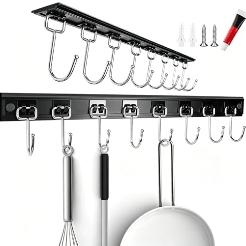 Cociat 2PCS Utensil Racks with 8 Hooks 17 Inch Kitchen Utensil Holders Hanging Utensil Rack Multifunctional (17 inch)